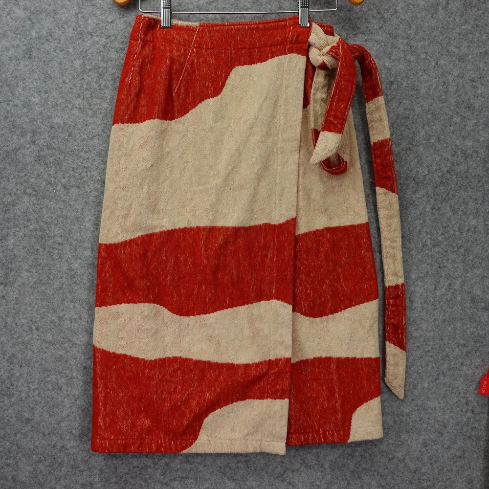 Womens Terry Wrap Skirt XS S Red Cream Wavy Stripe Cotton Portugal Cover Up OAS
